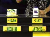 She says the antacid is lower than the medicine. She is correct. She has 3 rolls.