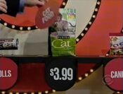 First, he picks 2 Purina Cat Chow cat foods ($3.99) which come to...