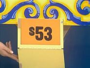 Third, she picks the cosmetics and says it's lower than $53.