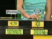 Clara says the Hidden Valley ranch dressing is less expensive than the Sensodyne Fresh Impact toothpaste.