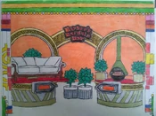 a custom drawing of Barker's Bargain Bar w/ the orange background that a fan drew