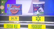 He says the Mountain High original whole milk plain yogurt is more expensive than the Swiss Miss milk chocolate hot cocoa mix.