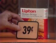 First, she picks 15 Lipton onion soups which come to...