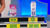 Unfortunately, she is incorrect. Erin says the Olay body wash is less expensive than the razors.