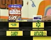 She says the Gaviscon antacid is more expensive than the candy.