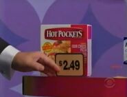 First, he picks 6 Hot Pockets pizza snacks which come to...