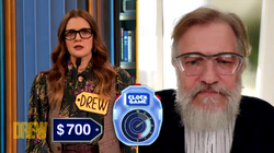 Drew Barrymore remotely plays the Clock Game with Drew Carey.