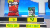 She says the Bibigo wasabi seaweed snacks are less expensive than the Wilde buffalo style protein chips.