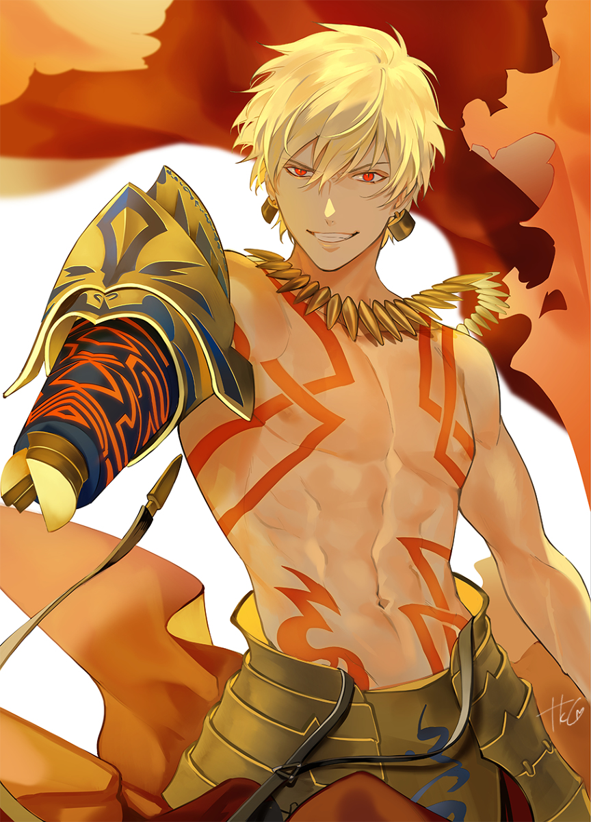 anime boy blonde hair red eyes