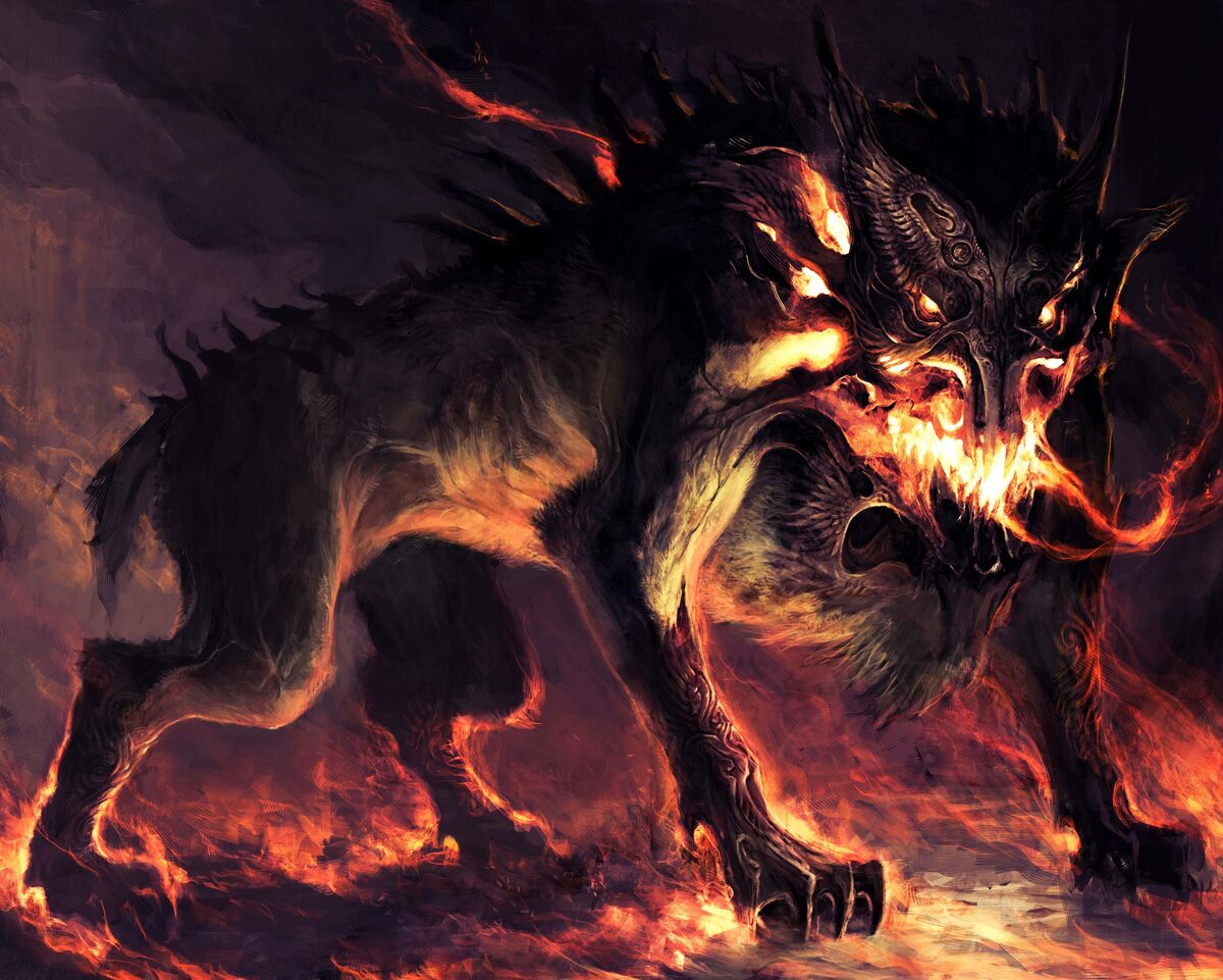 Hell hound. Гарм пес Скандинавская мифология. Гарм и Цербер. Фенрир и Цербер. Гарм четырехглазый.