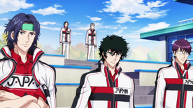 Yukimura, Kirihara and Yagyuu in 2nd Stringer white uniform