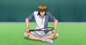 Hiyoshi meditating before playing Atobe.