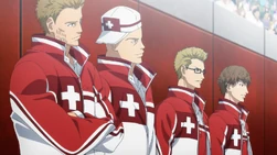 Randy and the other representatives as they watch Amadeus' match against Akutsu