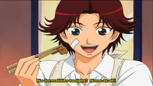 Kikumaru eating Yakiniku.