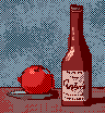 Still Life of Apple and Wine Bottle