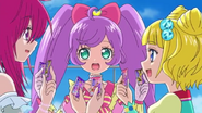 Sophie, Laala, and Mirei about to exchange Friends Tickets.