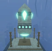 An activated Obelisk in the Kyrsan Shrine of Arrival