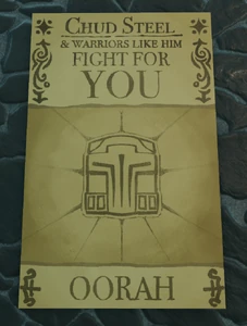 A Chud Steel Propaganda Poster in Fort Merit