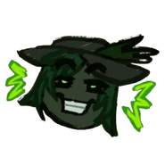 The icon on the sign, resembling Traan's face