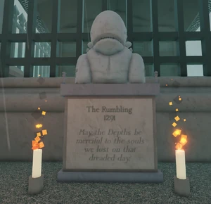 The Rumbling Memorial (emote next to it to contract Destroyman III)
