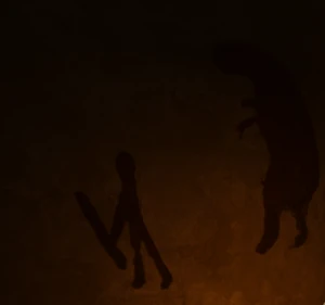 A humanoid being chased by an unknown entity