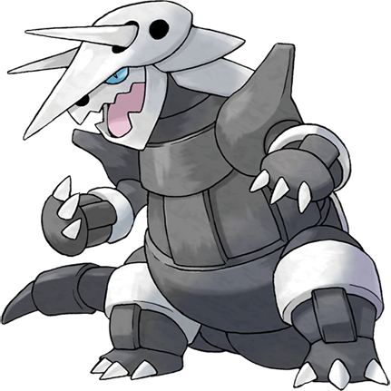 Este é Aggron, um Pokémon do tipo os bec it pedra e metal,que f