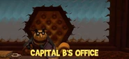 Capital B sitting in his office before his meeting with V.I.L.E.