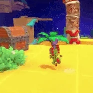Yooka collecting two Quills found in the Treasure Chest