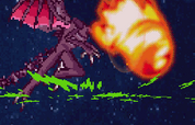 Showing that Ridley can shoot out charged fireballs in the air. How big the fireball depends on how much the fireball is charged before being shot out.