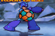 Megaman shooting out a Rock Ball.