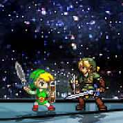 Toon Link looking at Link.