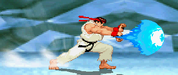 Ryu firing a fireball from his hands.