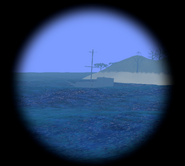 An Old Pirate Ship spotted through a Spyglass.