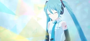 Miku greeting the player upon the app's initial start-up