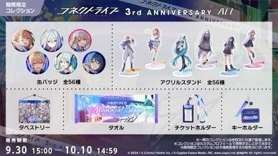 コレクションBOX (Collection BOX), que contiene una selección aleatoria de nuevos materiales de perfil por tiempo limitado. Se muestran 6 de las 56 opciones de placas de latas/soportes acrílicos.[1]