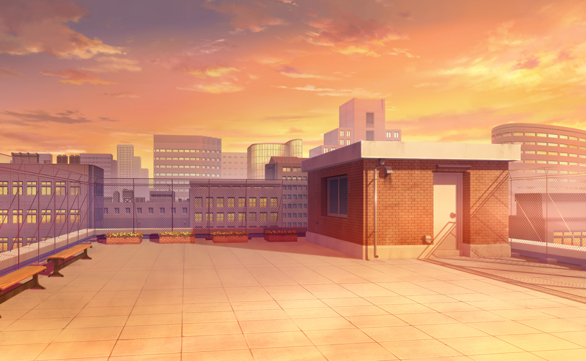 Download Anime School Scenery Empty Rooftop Wallpaper | Wallpapers.com