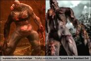 The Supreme Hunter's similarity to the Tyrant from Resident Evil.