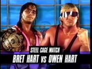 Bret Hart vs. Owen Hart in a steel cage match for the WWF World Heavyweight Championship