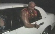 Thunder 3-22-00 3.jpg (7 KB) Brian Knobbs forces The Dog into his car. As the car drives away, Dog puts his head out the window.