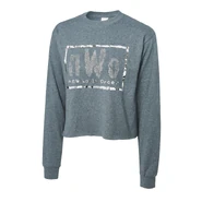 nWo Women's Rhinestone Bling Long-Sleeve Cropped Shirt