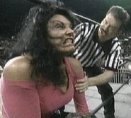 Sherri Martel frustrated in the ring.