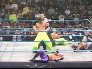 Shane Helms performing a move in the ring.
