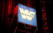 The classic WWF logo was everywhere on the "Old School" set