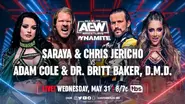 May 31, 2023 AEW Dynamite Preview1.webp (85 KB) Saraya & Chris Jericho vs. Adam Cole & Dr. Britt Baker DMD