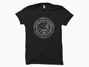 NJPW Lion Mark Grey Logo Black T-Shirt