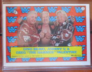 1987 WWF Wrestling Cards (Topps) Sticker Dino Bravo, Johnny Valentine, Greg Valentine (No.9)