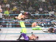 Shane Helms performing a move in the ring.