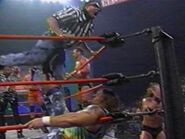 Rey Mysterio giving the bronco buster to Cpt. Rection.