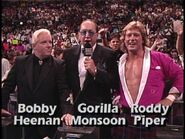 Bobby Heenan & Gorilla Monsoon with Rowdy Roddy Piper at SummerSlam 1991.