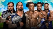 The Usos (Jey Uso and Jimmy Uso) (c) vs. The New Day (Big E, Kofi Kingston and/or Xavier Woods) for the WWE Smackdown Tag Team Championship